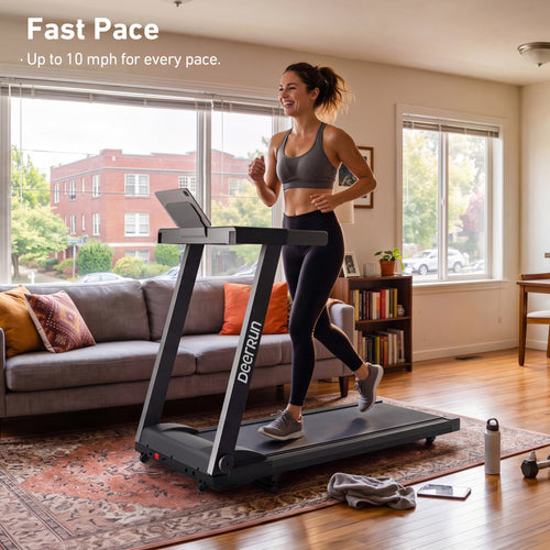 DeerRun All-New 2026 A1 Pro Move+ Smart Foldable Treadmill with 6% Incline & NFC | 350 lbs, 10 mph, Black