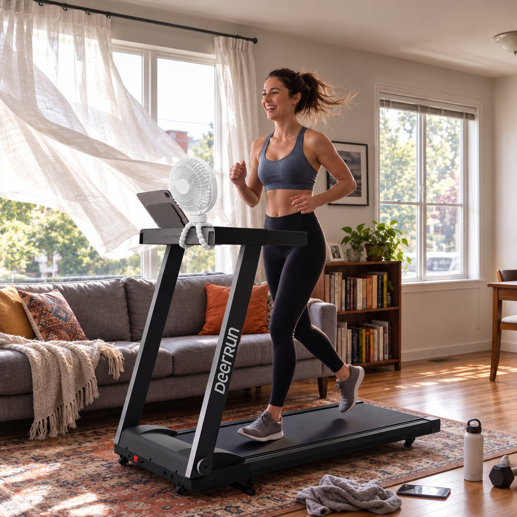 DeerRun All-New 2026 A1 Pro Move+ Smart Foldable Treadmill with 6% Incline & NFC | 350 lbs, 10 mph, Black