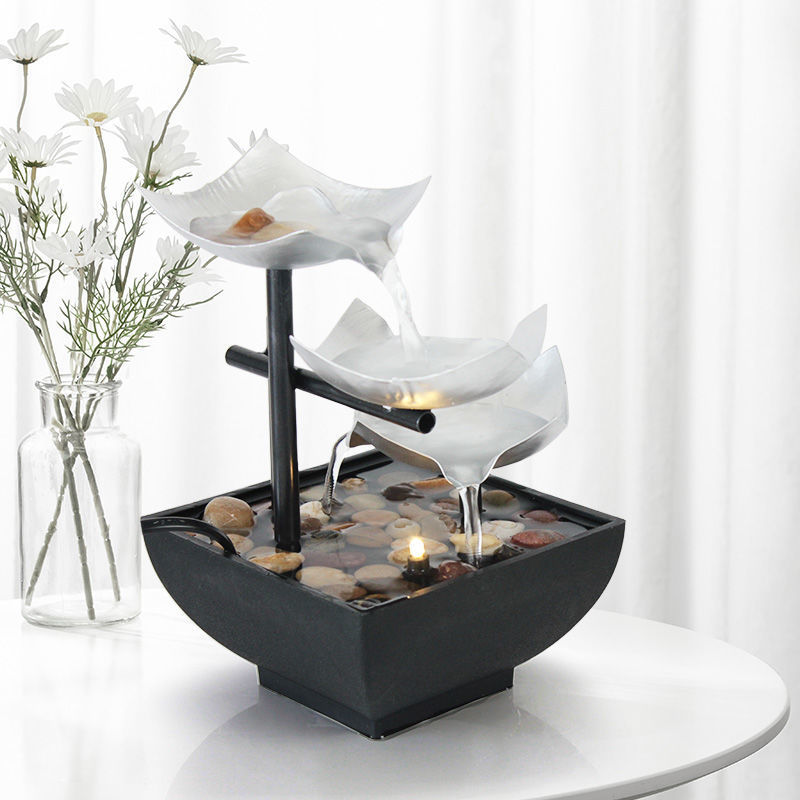 Desktop Flowing Water Fountain Ornament — Handmade, 5 Plug Types