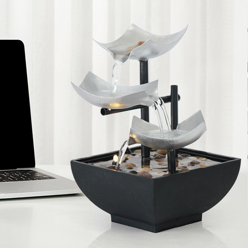 Desktop Flowing Water Fountain Ornament — Handmade, 5 Plug Types