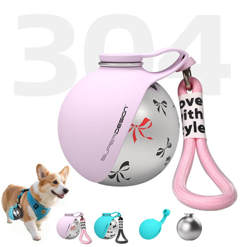 Dog Travel Water Bottle — Stainless Steel, Bowl + Waste Bag Dispenser